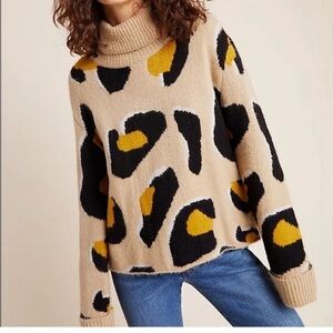 Moth Anthropologie Leopard Animal Print Georgia Turtleneck Sweater XS NTW